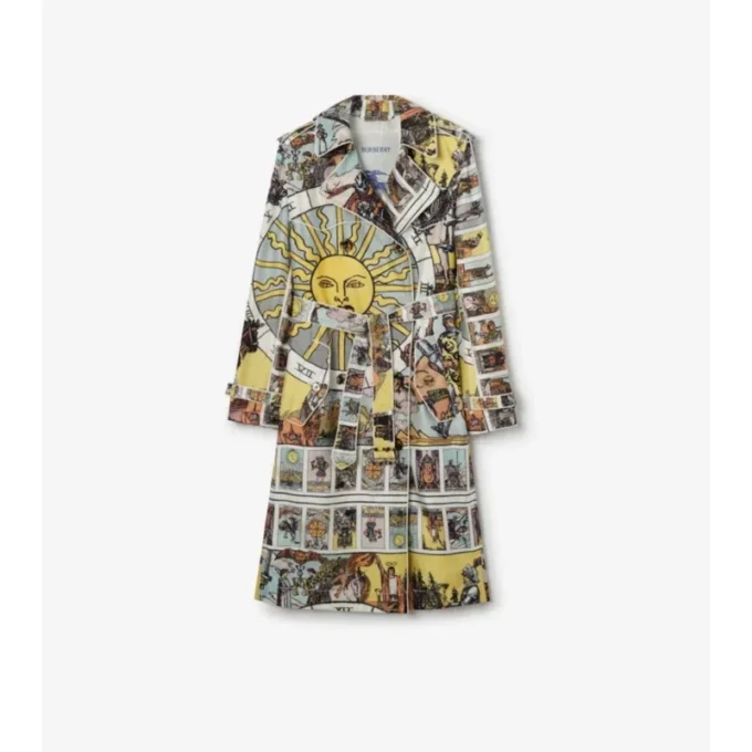 Long Tarot Print Silk Foxfield Trench Coat