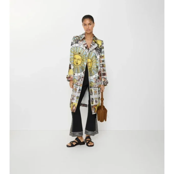 Long Tarot Print Silk Foxfield Trench Coat
