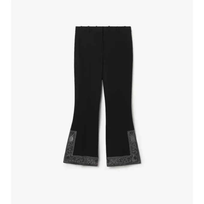 Pantalones acampanados cortos de lana y seda bordados