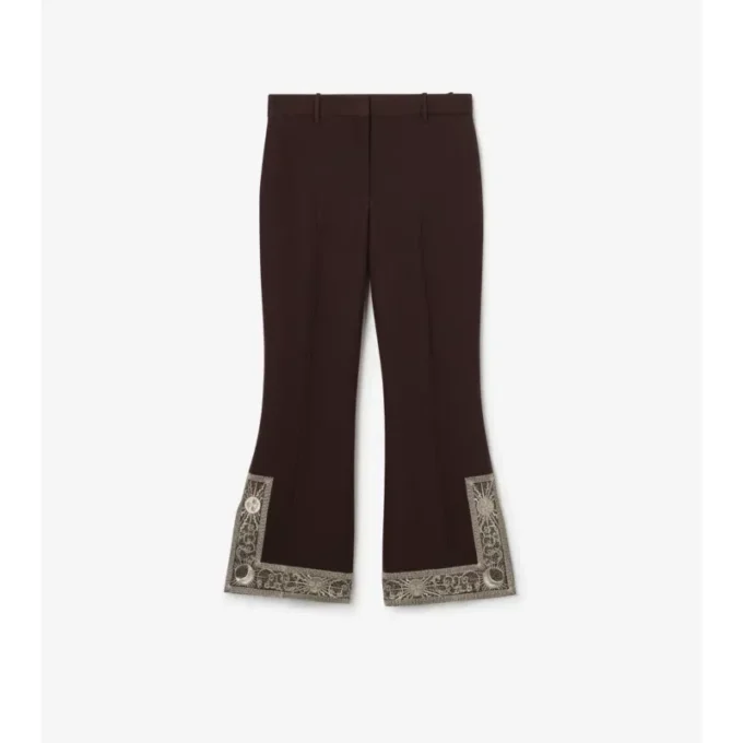 Pantalones acampanados cortos de lana y seda bordados