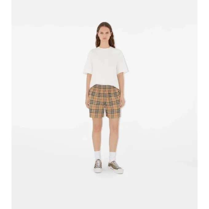Pantalones cortos de algodón elástico a cuadros