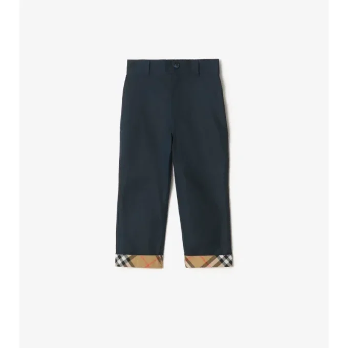 Pantalones de algodón con vuelta y estampado de cuadros
