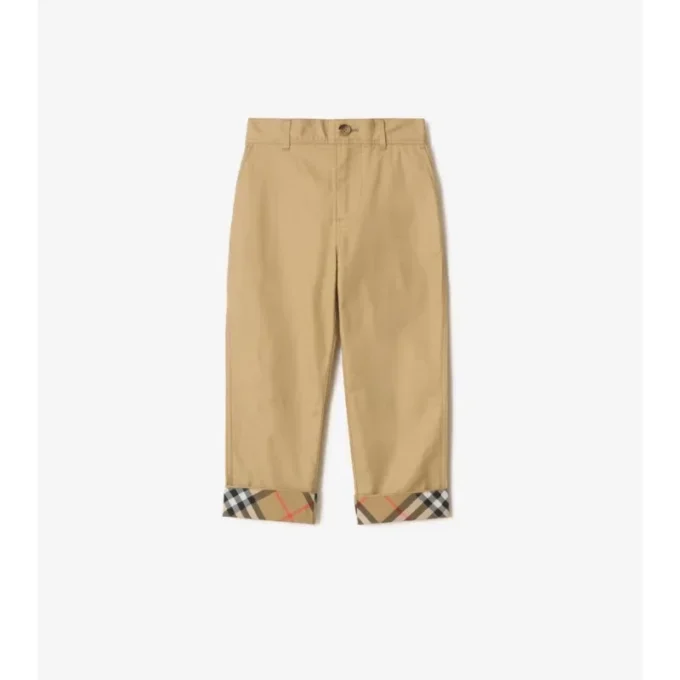 Pantalones de algodón con vuelta y estampado de cuadros