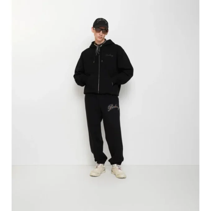 Pantalones de chándal de algodón con logotipo cursivo a cuadros
