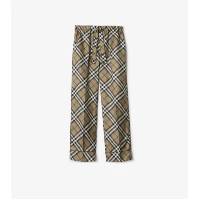 Pantalones de pijama de seda con estampado de cuadros