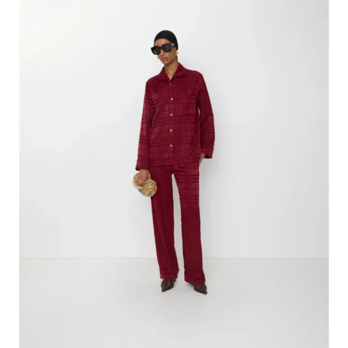 Pantalones de pijama de seda con estampado de cuadros