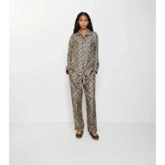 Pantalones de pijama de seda con estampado de cuadros