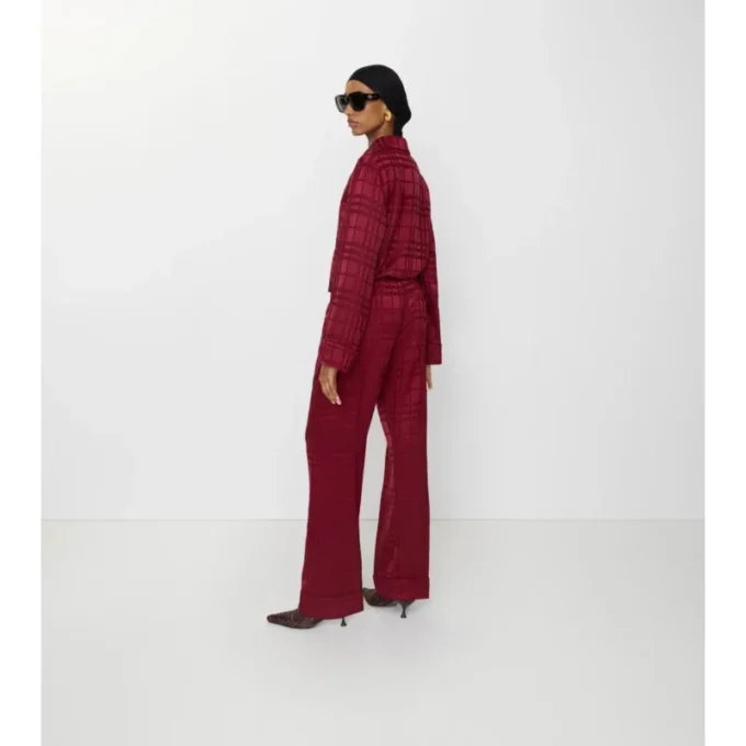 Pantalones de pijama de seda con estampado de cuadros