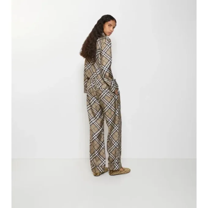 Pantalones de pijama de seda con estampado de cuadros