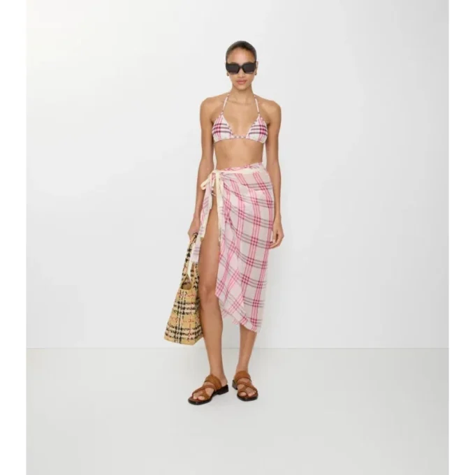 Pareo de algodón con estampado de cuadros