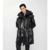 Parka de cuero con ribete de flecos desmontable
