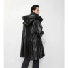 Parka de cuero con ribete de flecos desmontable