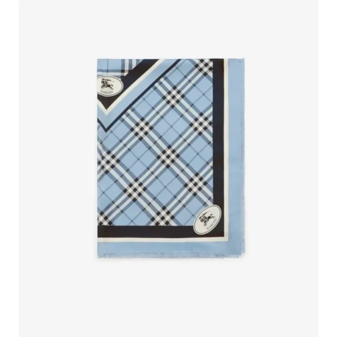 Pañuelo de seda con estampado de caballero y cuadros