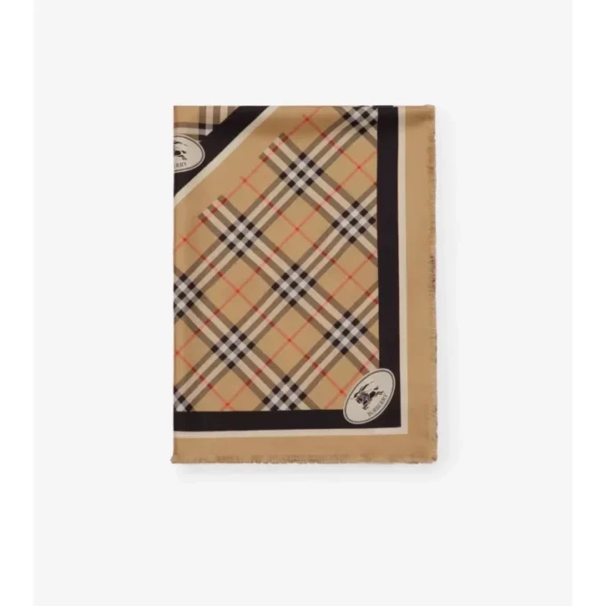 Pañuelo de seda con estampado de caballero y cuadros