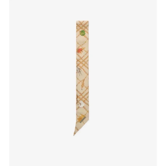 Pañuelo de seda estrecho con estampado de cuadros y charms