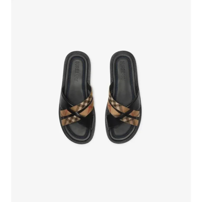 Sandalias Drift con estampado de cuadros y piel 