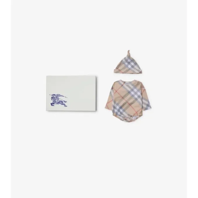 Set de regalo de bebé de dos piezas de algodón con estampado de cuadros