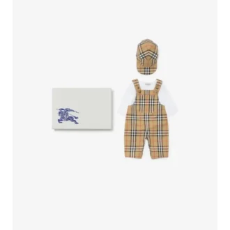 Set de regalo para bebé de tres piezas de algodón con estampado de cuadros