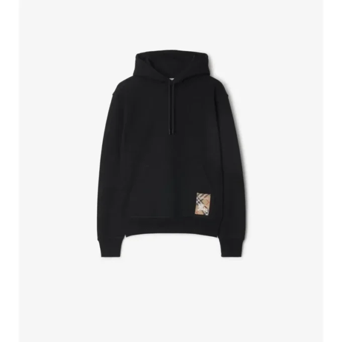Sudadera con capucha de algodón con etiqueta de cuadros