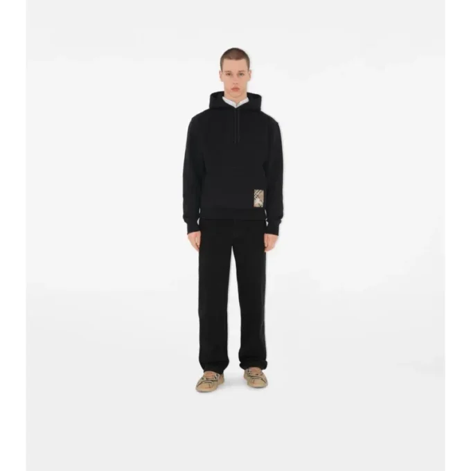 Sudadera con capucha de algodón con etiqueta de cuadros