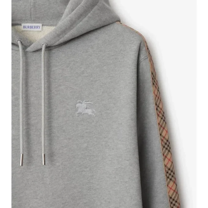 Sudadera con capucha de algodón con ribete a cuadros