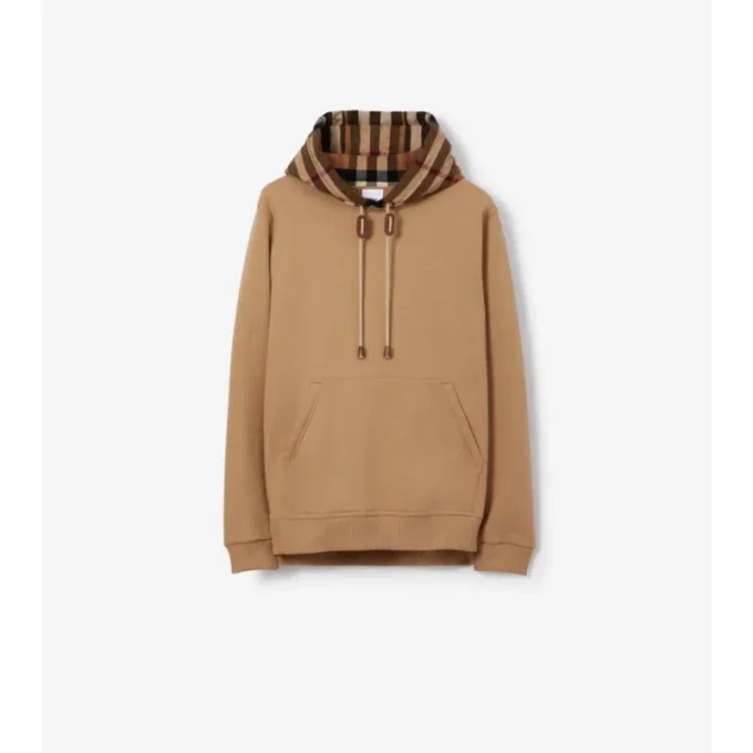 Sudadera con capucha de mezcla de algodón con ribete de cuadros