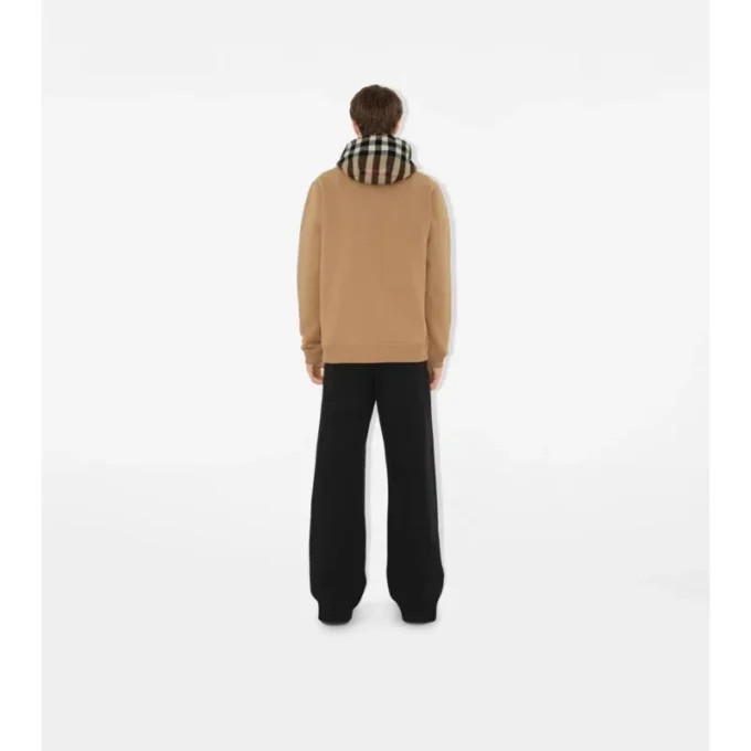 Sudadera con capucha de mezcla de algodón con ribete de cuadros