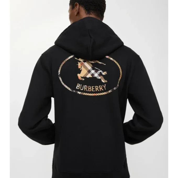 Sudadera con capucha y cremallera de algodón con estampado de caballero a cuadros