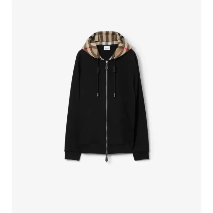 Sudadera con capucha y cremallera de algodón con estampado de cuadros