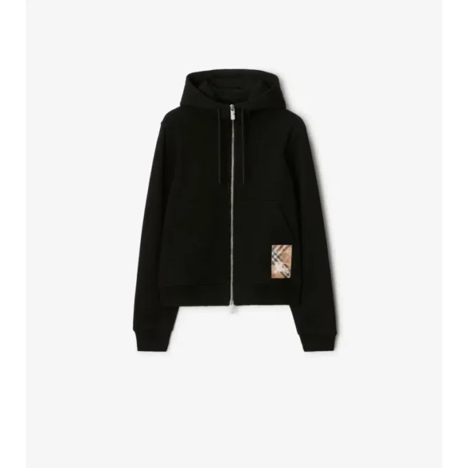 Sudadera con capucha y cremallera de algodón con estampado de cuadros