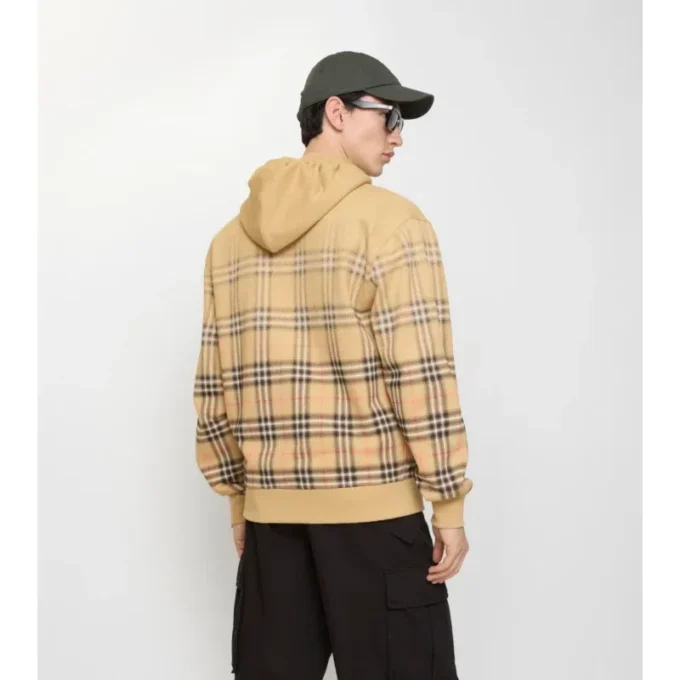 Sudadera con capucha y cremallera de algodón con estampado de cuadros degradado
