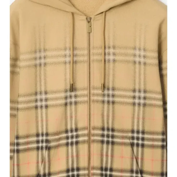 Sudadera con capucha y cremallera de algodón con estampado de cuadros degradado