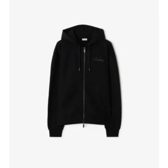 Sudadera con capucha y cremallera de algodón con logotipo cursivo a cuadros