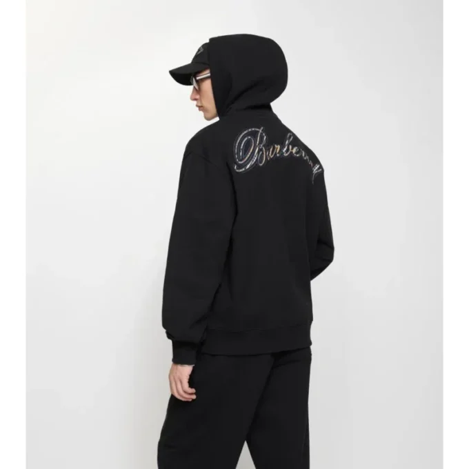 Sudadera con capucha y cremallera de algodón con logotipo cursivo a cuadros