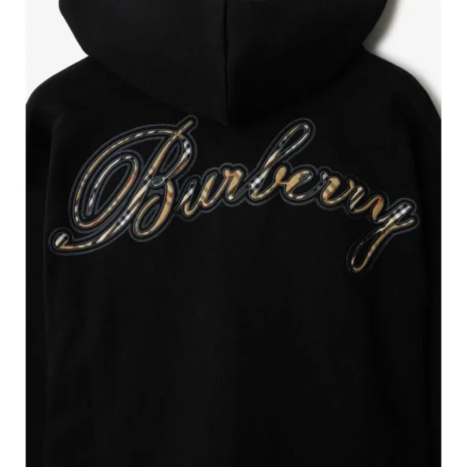 Sudadera con capucha y cremallera de algodón con logotipo cursivo a cuadros