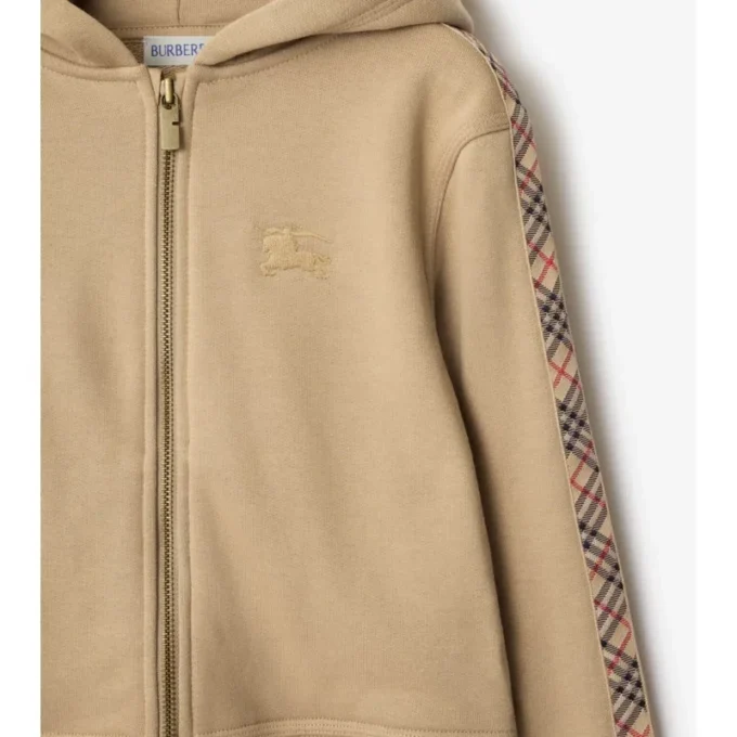 Sudadera con capucha y cremallera de algodón con ribete de cuadros