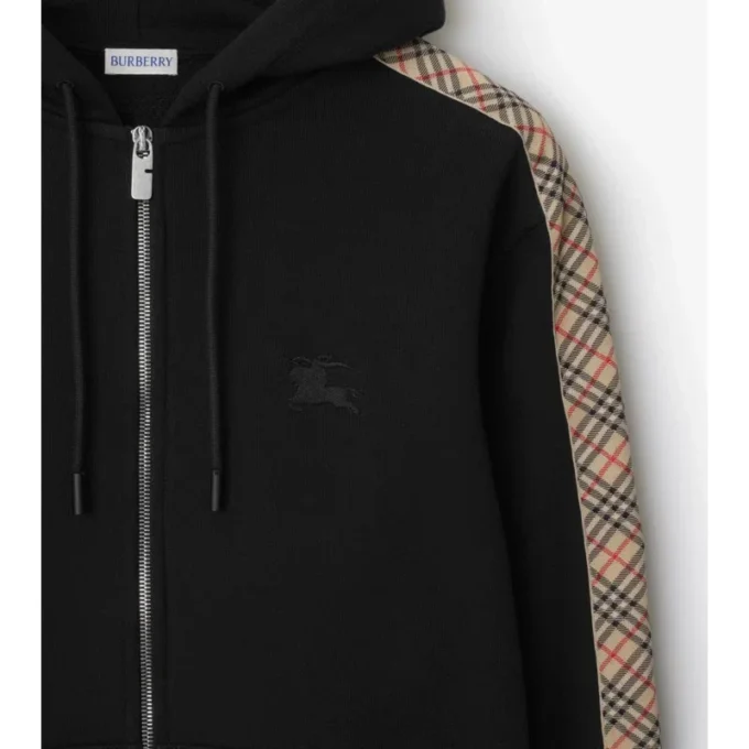 Sudadera con capucha y cremallera de algodón con ribete de cuadros