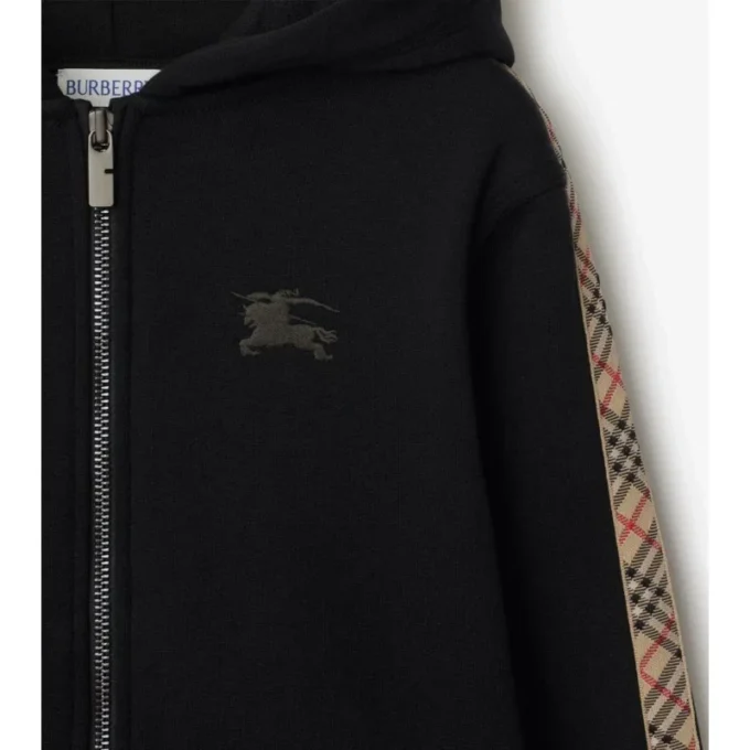 Sudadera con capucha y cremallera de algodón con ribete de cuadros