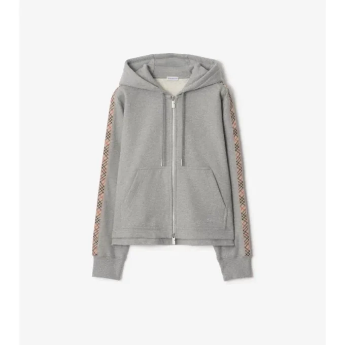 Sudadera con capucha y cremallera de algodón con ribetes de cuadros