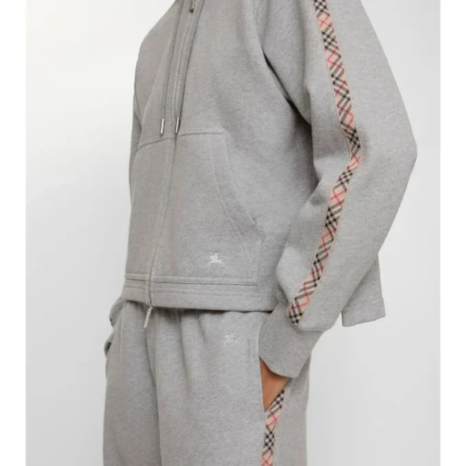 Sudadera con capucha y cremallera de algodón con ribetes de cuadros