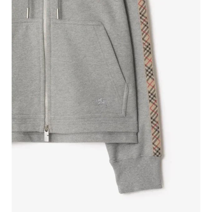 Sudadera con capucha y cremallera de algodón con ribetes de cuadros