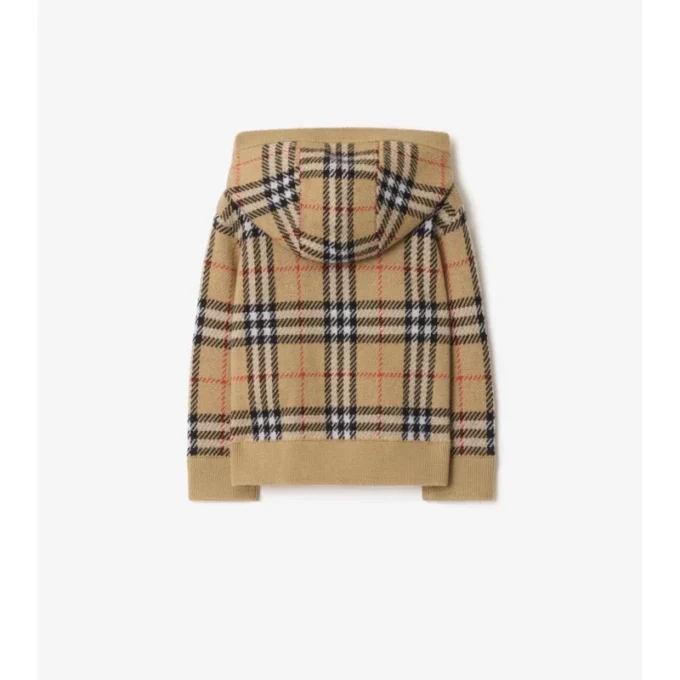 Sudadera con capucha y cremallera de lana a cuadros