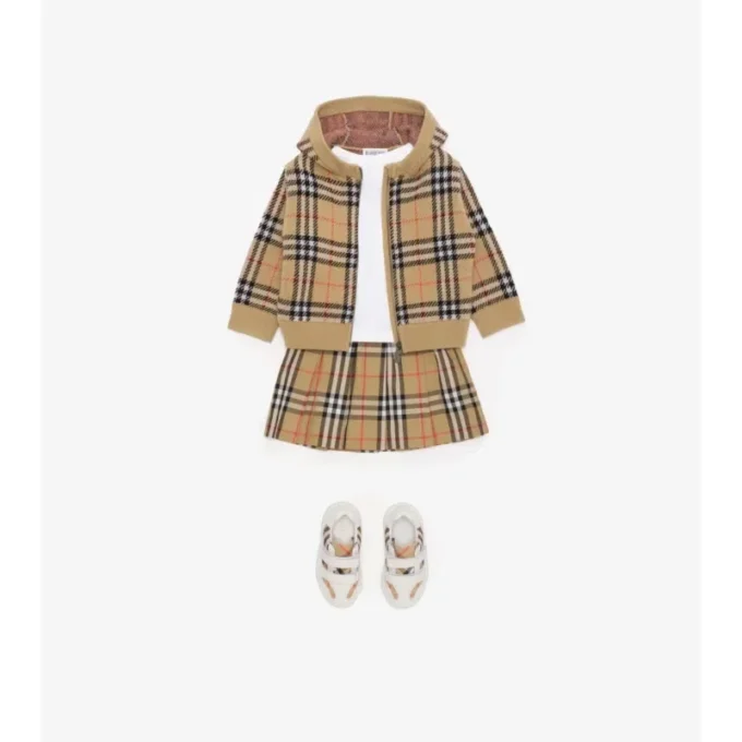 Sudadera con capucha y cremallera de lana a cuadros