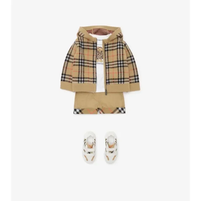 Sudadera con capucha y cremallera de lana a cuadros