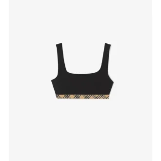 Top de bikini con ribete a cuadros