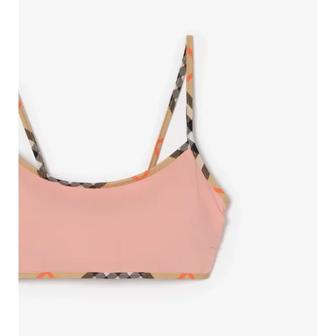 Top de bikini con ribete a cuadros