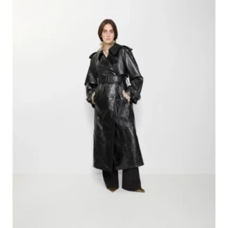 Trench Coat largo de piel repujada