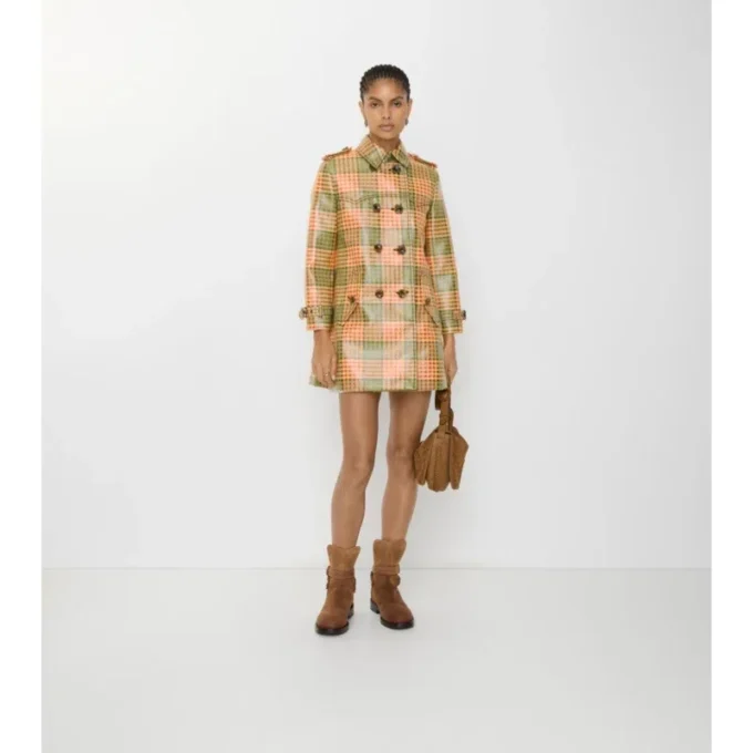 Trench Coat Summerside corto con efecto rafia y revestimiento de cuadros