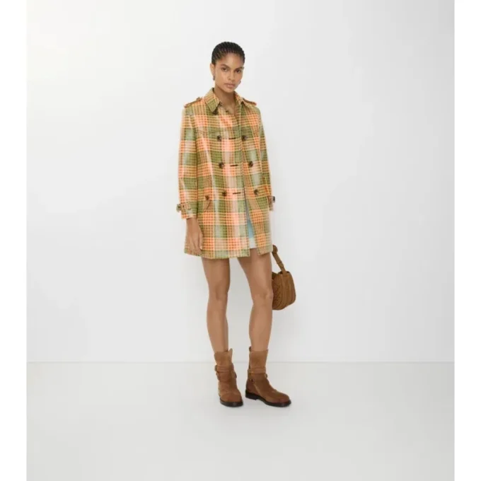 Trench Coat Summerside corto con efecto rafia y revestimiento de cuadros