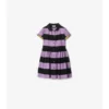 Vestido camisero de algodón a rayas con ribete de cuadros